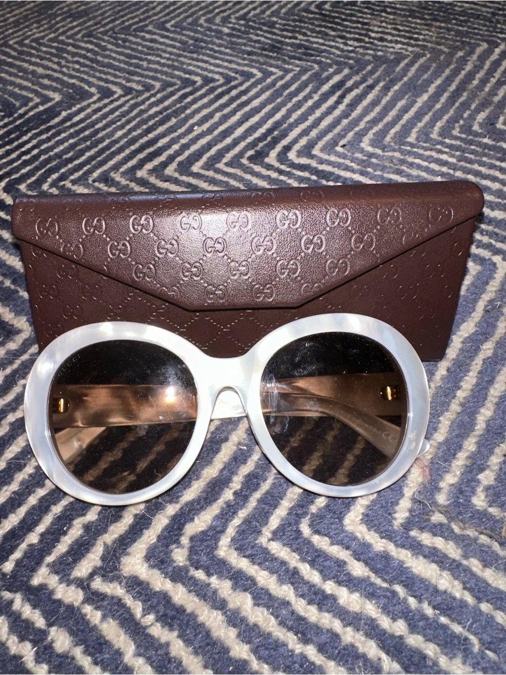 Gucci White Round Oversized Sunglasses with Brown Lenses